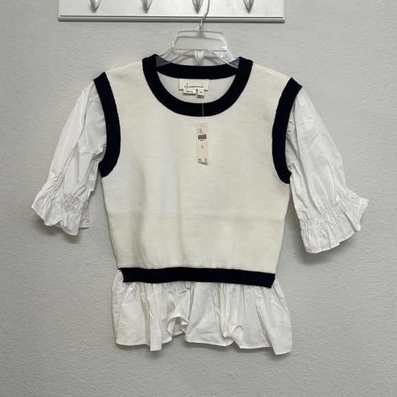 NWT! Anthropologie Layered Poplin Sweater Top in Cream/White/Black size XS - Picture 5 of 11